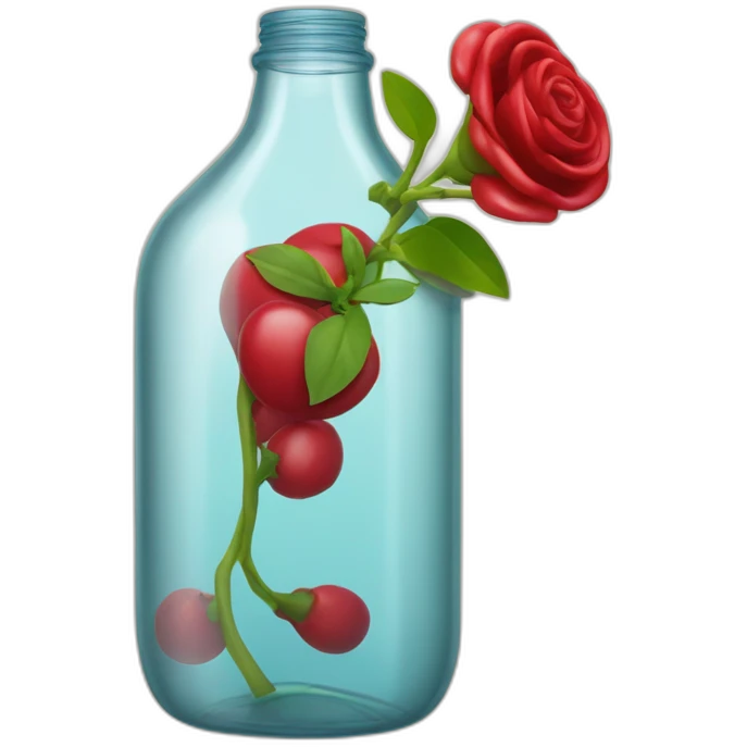 The bottom half of a plastic bottle cut in half as a vase that containing a reddish beverage inside emoji