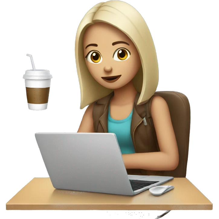 Girl with laptop and cold coffee  emoji