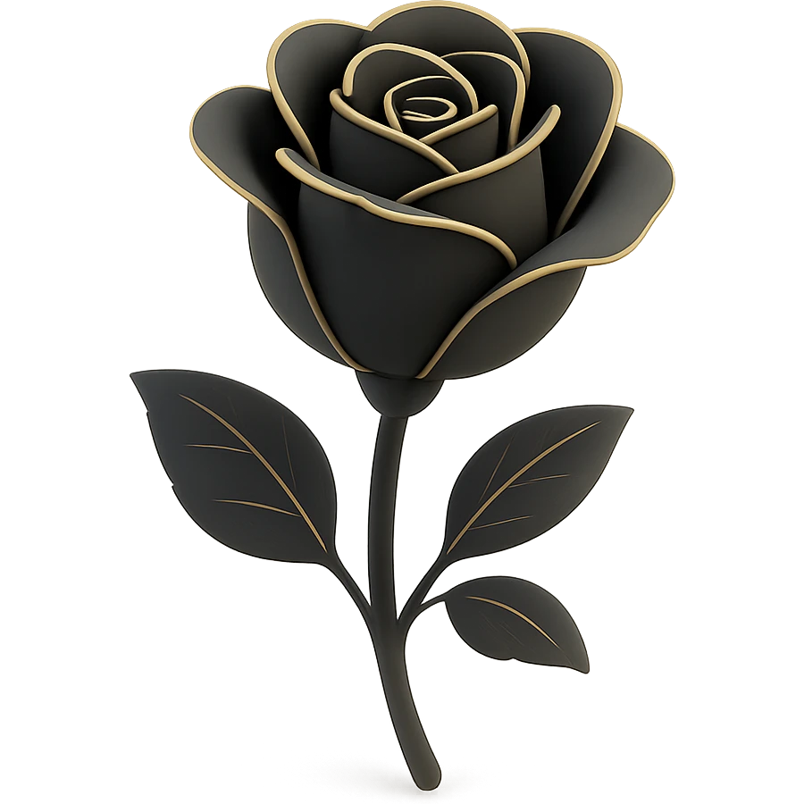 a rose in 3D black style emoji