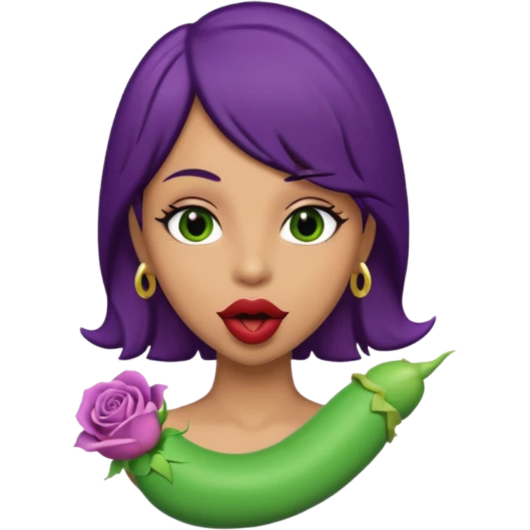 Big brown Puerto Rican skin colored DILDO  inside a juicy mouth that has lips shaped like rose buds  with blackish purple hair and Italian skin color with green almond shapes eyes, magical mouth with of mouth  emoji