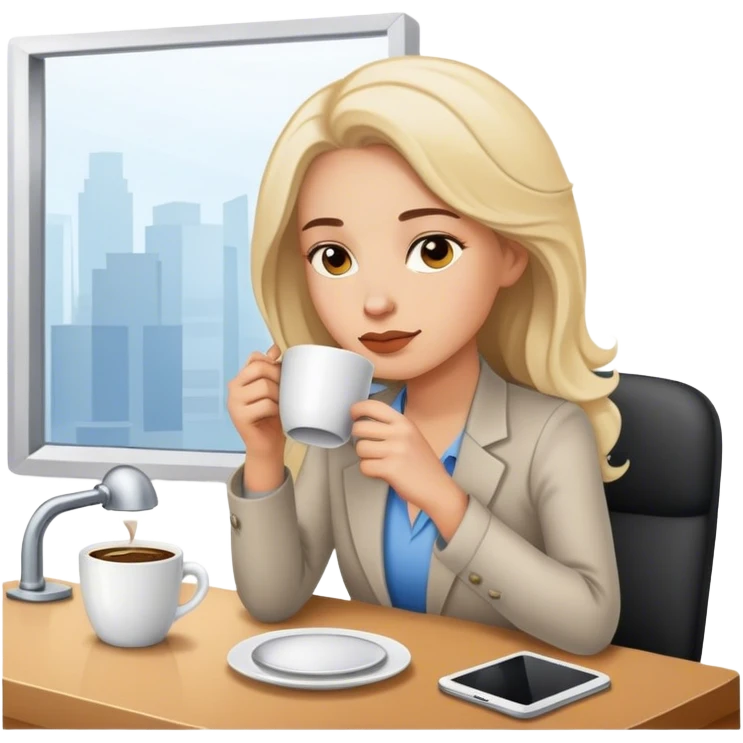Woman sipping coffee on a work, looking thoughtful emoji