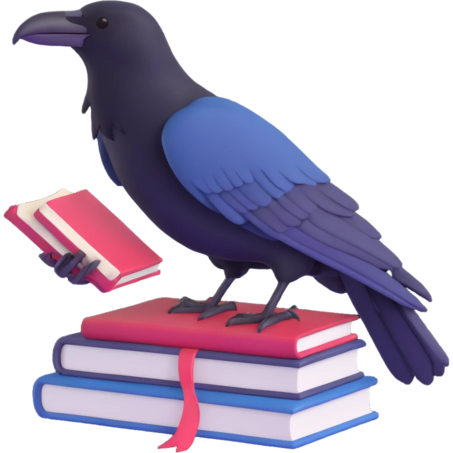 raven perched on a book emoji