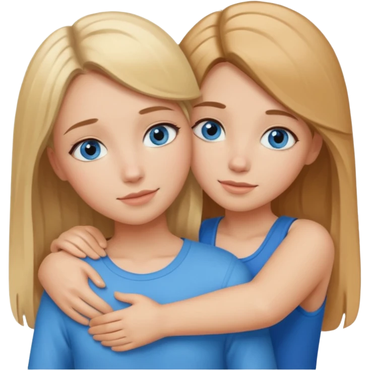 two Girls, Brown and Blonde hair, with Blue Eyes hugging emoji