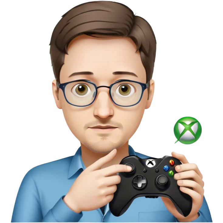 Edward Snowden revealing an Xbox controller in one hand like a magician revealing, close up, realistic  emoji