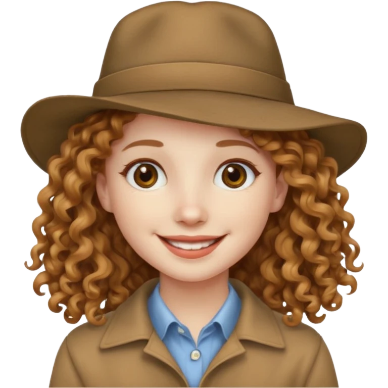 long hair light brown curly pale skin and a hat emoji