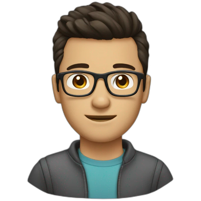 it guy with top knot hair cut, dark brown hair, dark brown eyes, has square glasses on emoji