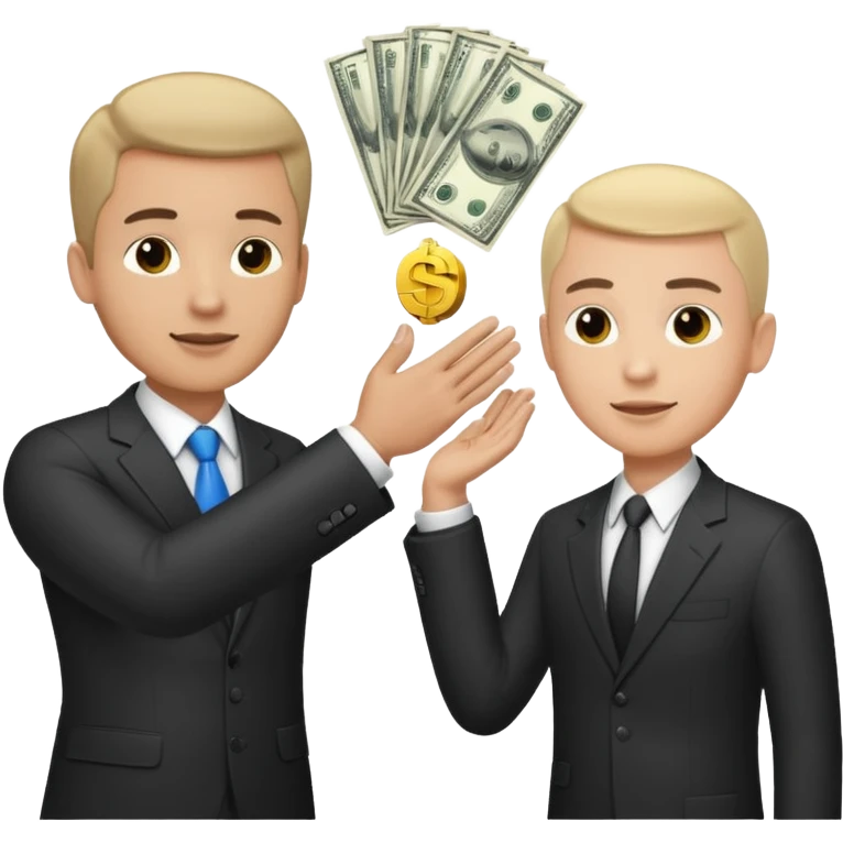 The businessman extends his hand to the side and give money to other businessman emoji