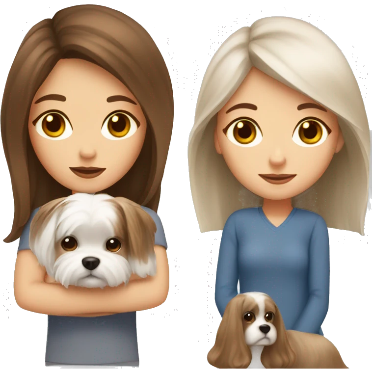 Brown hair and brown eyes girl and Maltese dog emoji