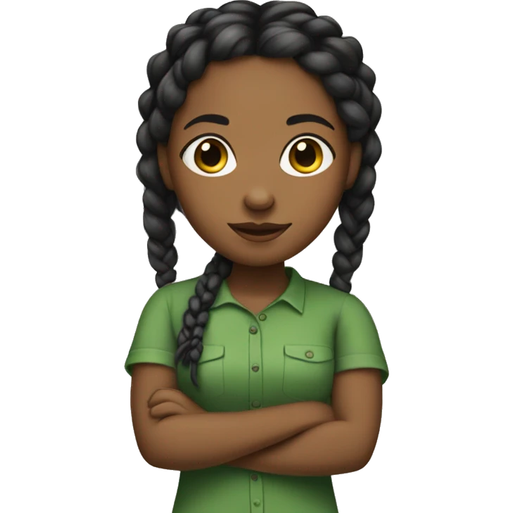 A brown skin black girl with braids wearing a green shirt emoji