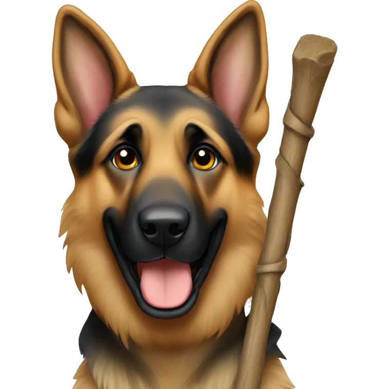 German shepherd with stick emoji