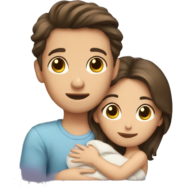 Brunette boy and girl having a baby emoji