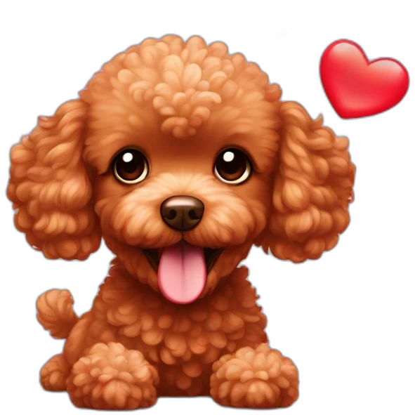red toy poodle with catching bubbles of hearts emoji