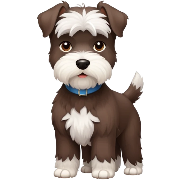Fluffy Chocolate and white schnauzer standing emoji
