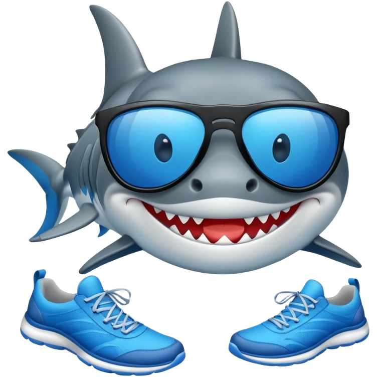 Tiburón con zapatillas azules i gafas de sol negras emoji