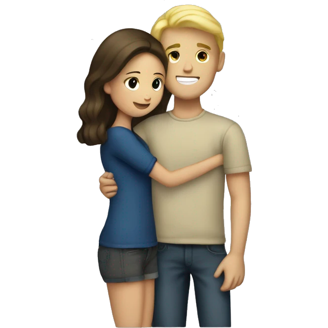 Blond boyfriend hugging brunette girlfriend emoji