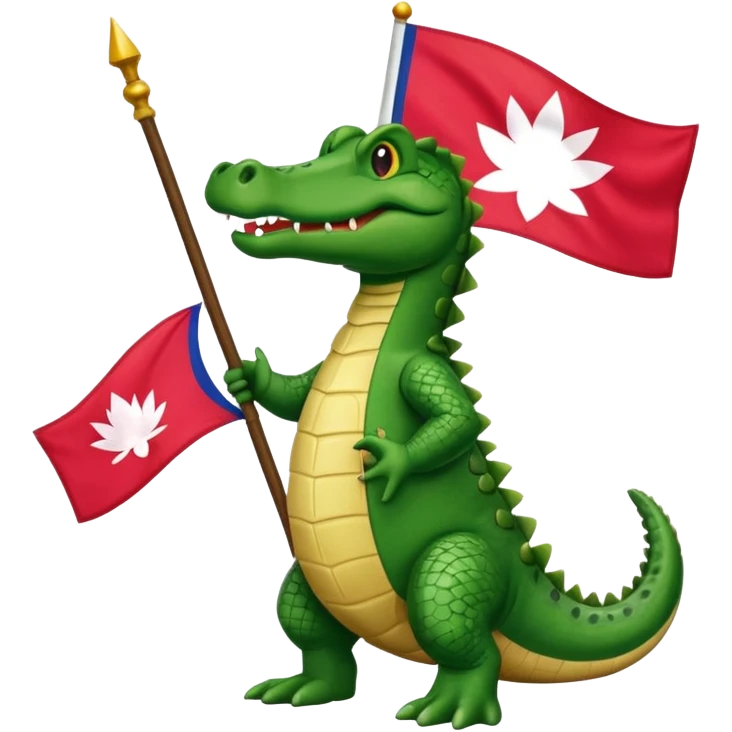 an alligator with the flag of Nepal in his right hand emoji