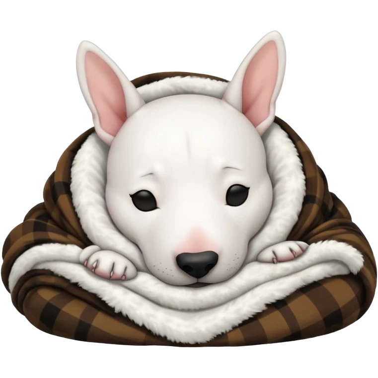bull terrier sleeping cozy with blanket black head and ears emoji