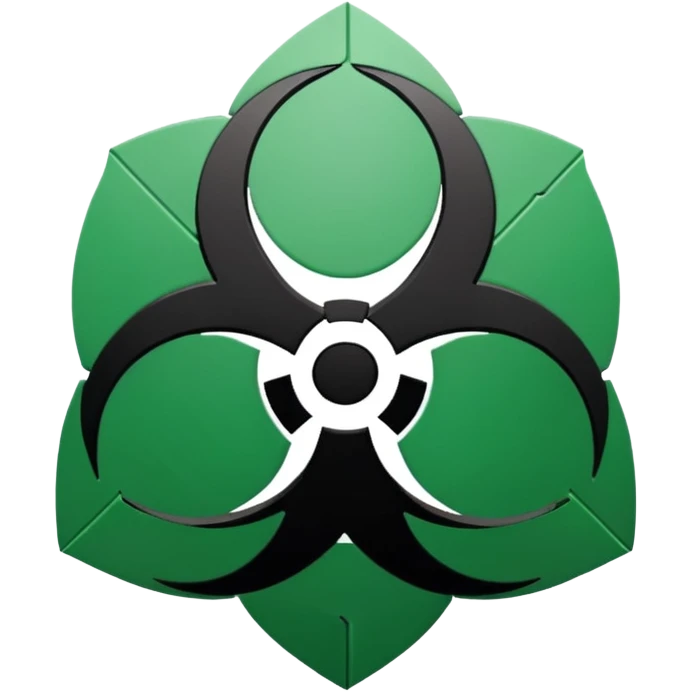 Minimalist emoji-style sticker of a fractured biohazard symbol with a small eye in the center. Stylized, geometric, no text.
 emoji