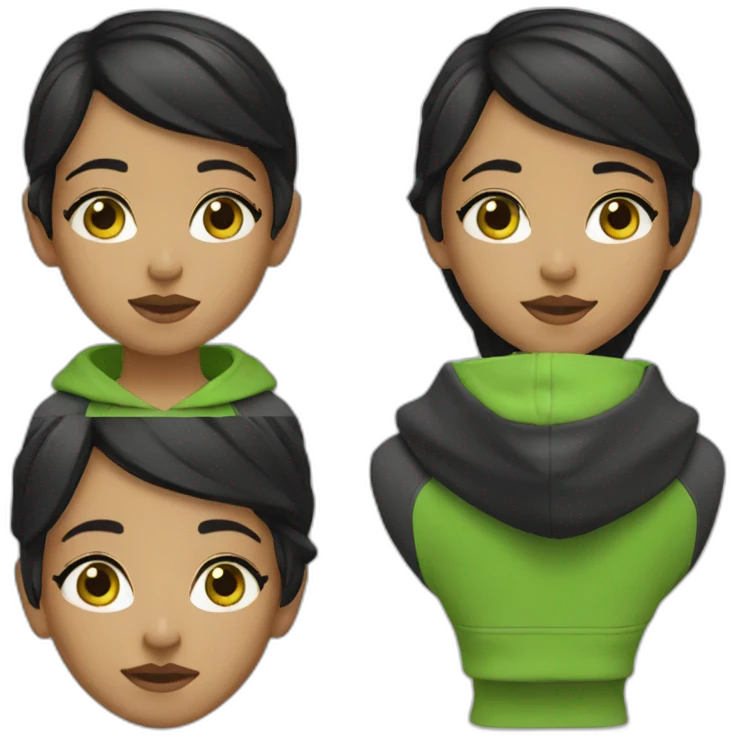 Girl-with-black-short-black-hair-and-green-hoodie emoji