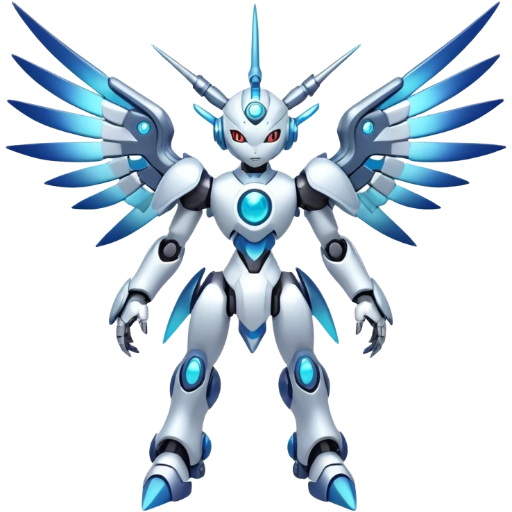 Shiny CuteFuturistic Mechanical Glossy Celestial Godly Divine Metal-Cyborg-Fakemon-Pokemon-Digimon-Spectrobes-fusion, full body emoji