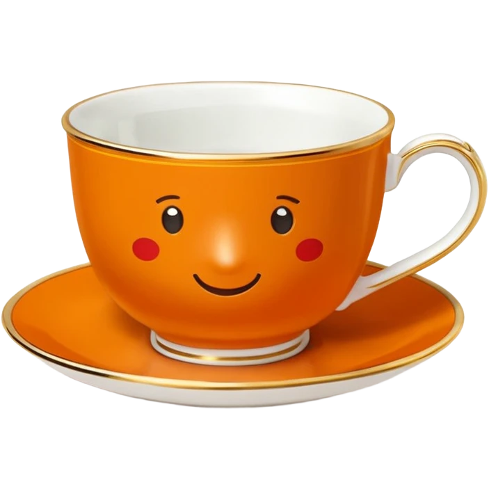 Hermès-style teacup with saucer, Hermès orange, gold trim, luxury, cute emoji style emoji