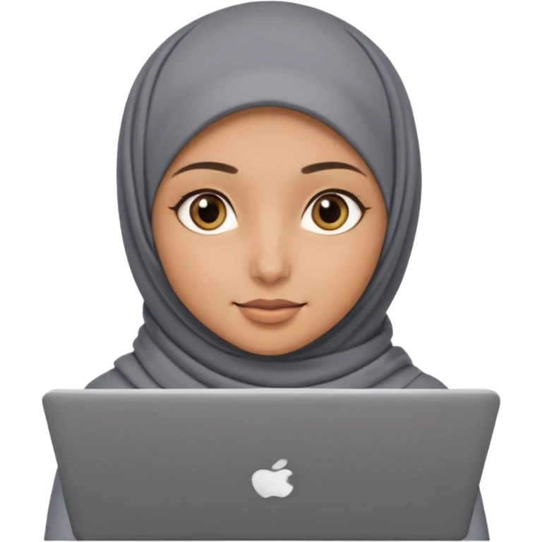 A girl wearing a gray hijab and with hazel eyes is carrying a laptop, not a laptop, just a regular laptop. Not mat bock  emoji