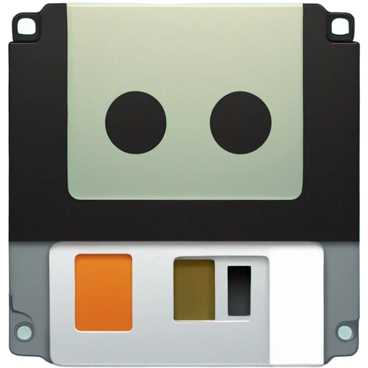 A retro floppy disk with a glowing pixel effect, futuristic neon grid background, simple bold design. emoji