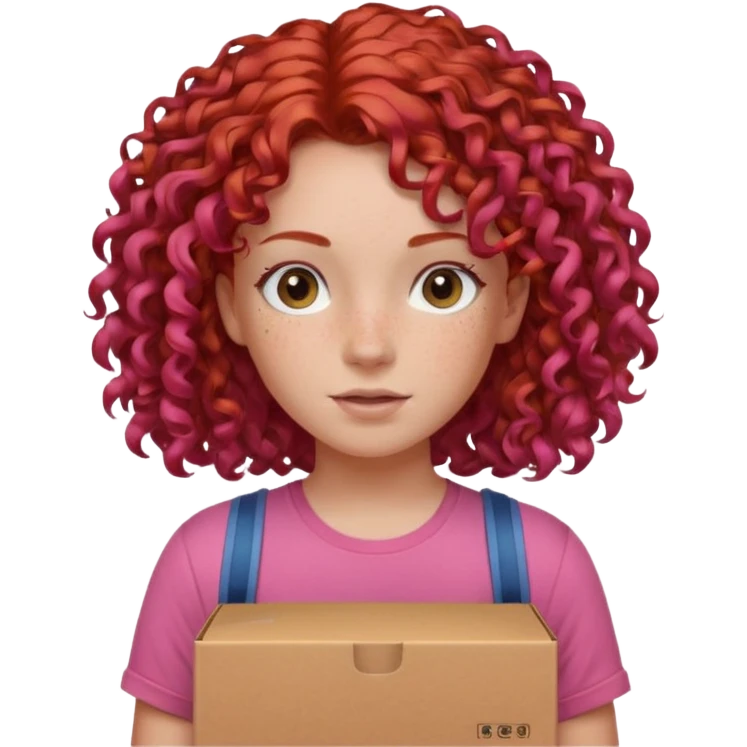 box carrier curly red haired pink tshirt girl  emoji