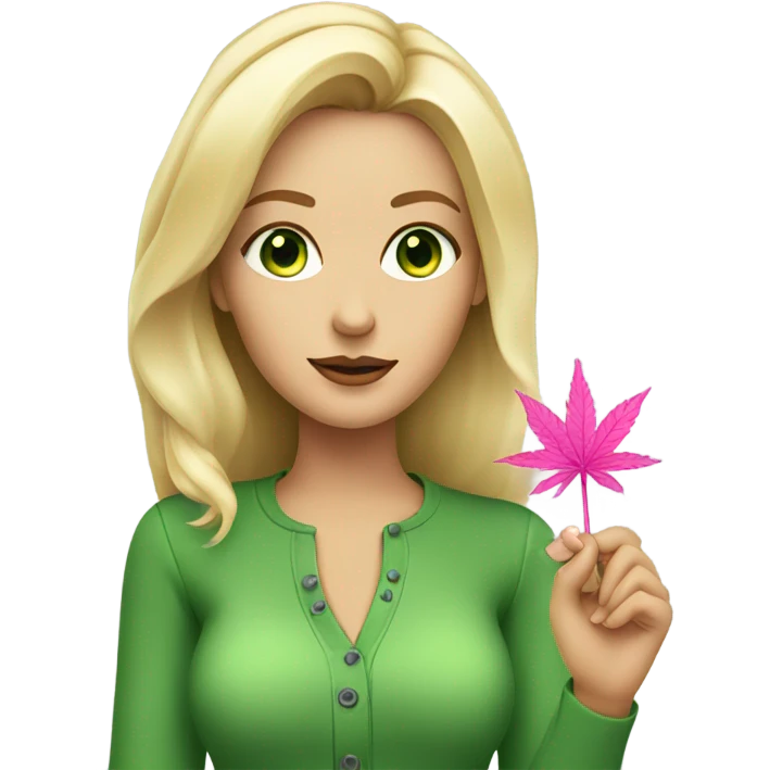 Pretty Blonde woman with green eyes holding a pink weed pen  emoji