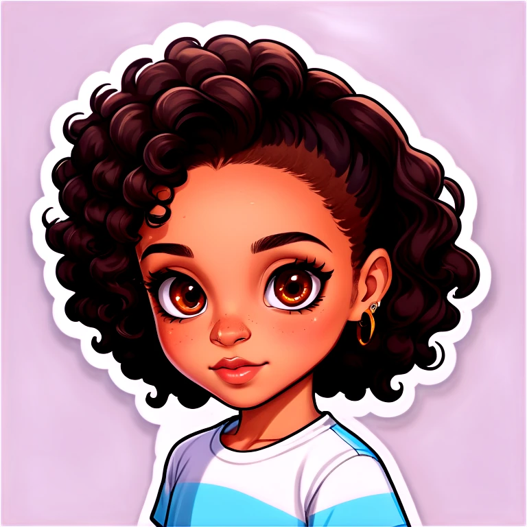 brown lightskin girl with brown eyes, black curly hair in a middle part with a nose ring on the right and wearing a white tibe top emoji