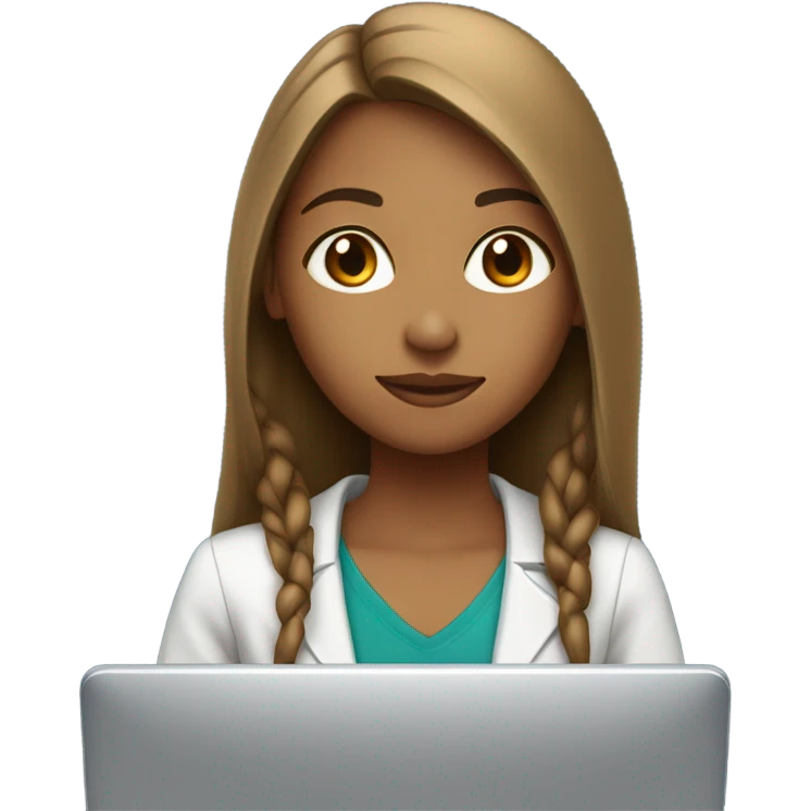 Medium straight hair computer science girl intern with a computer  light brown skin emoji