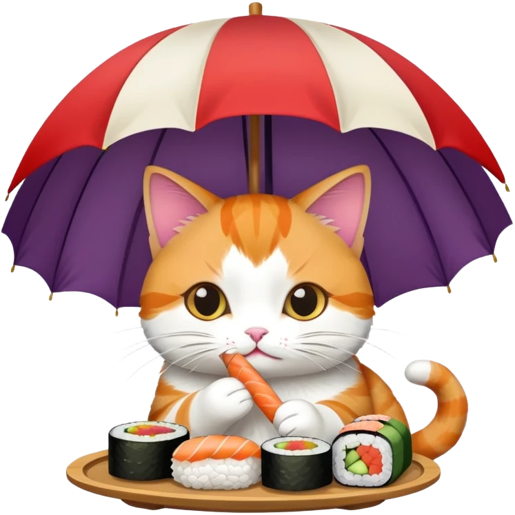 cat eating sushi under an umbrella emoji