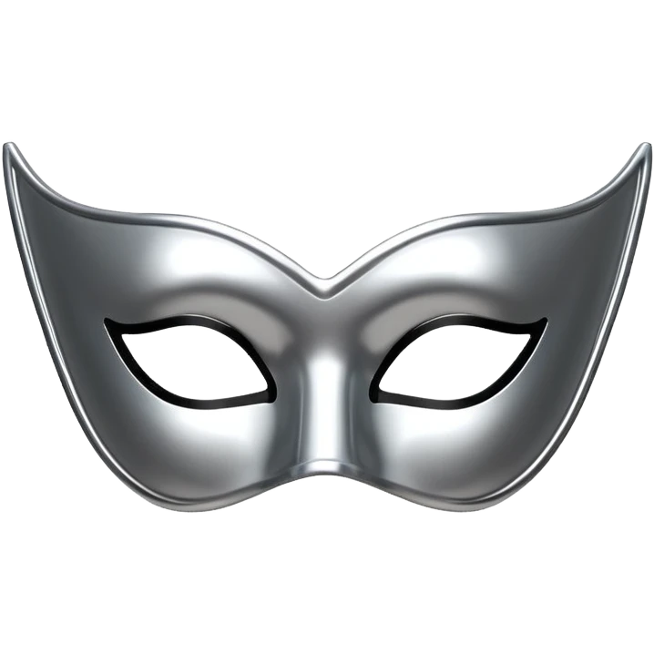 A sleek masquerade mask emoji made of polished silver chrome, smooth sensual curves, reflective metallic surface, mysterious sexy luxury vibe, minimal iOS emoji style, centered, clean white background emoji