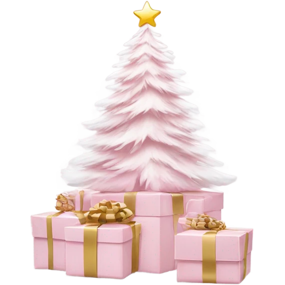 Light pink Christmas gifts under a white Christmas tree  emoji