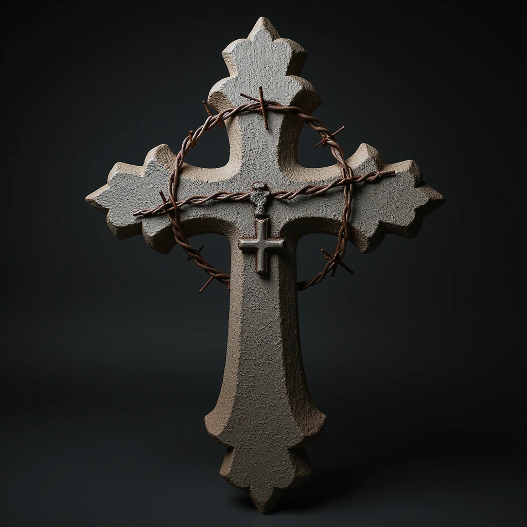 realistic gothic cross, with barbed wire, photorealistic style emoji