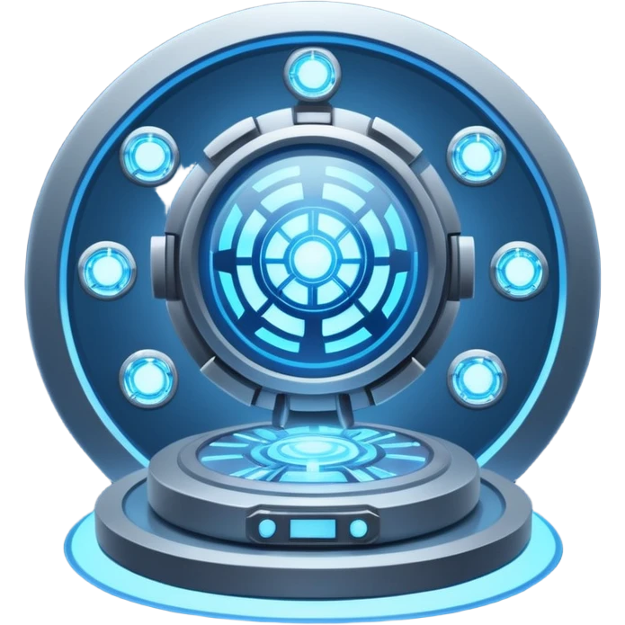 🛠️🔵 Imagine a futuristic lab powered by an arc reactor, glowing with blue light, filled with holographic screens and creative energy. emoji