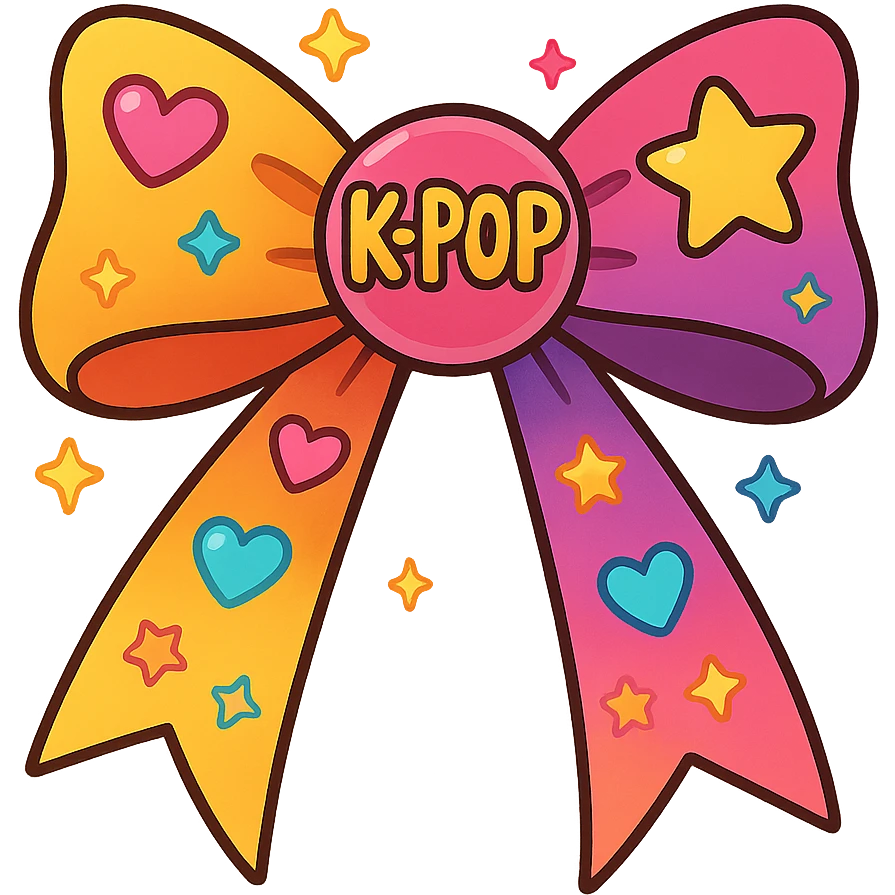 kpop fan bow with hearts and stars, fun and colorful emoji