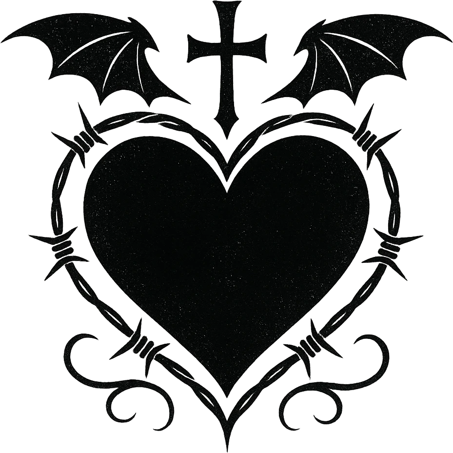 goth black white heart  , remove background  emoji