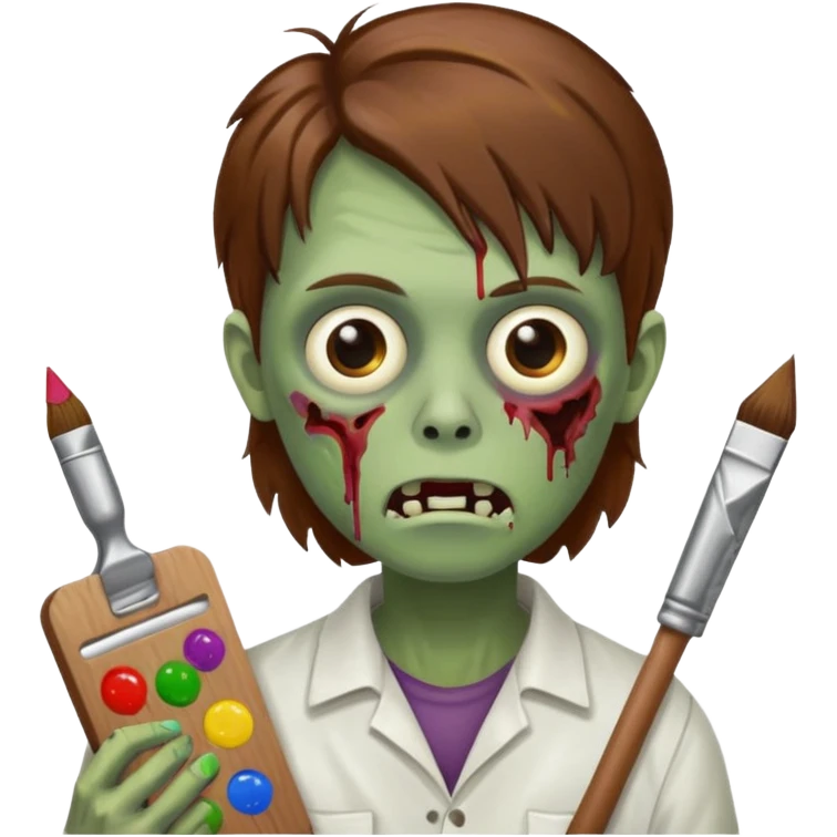 painter zombie with brown hair and art item emoji