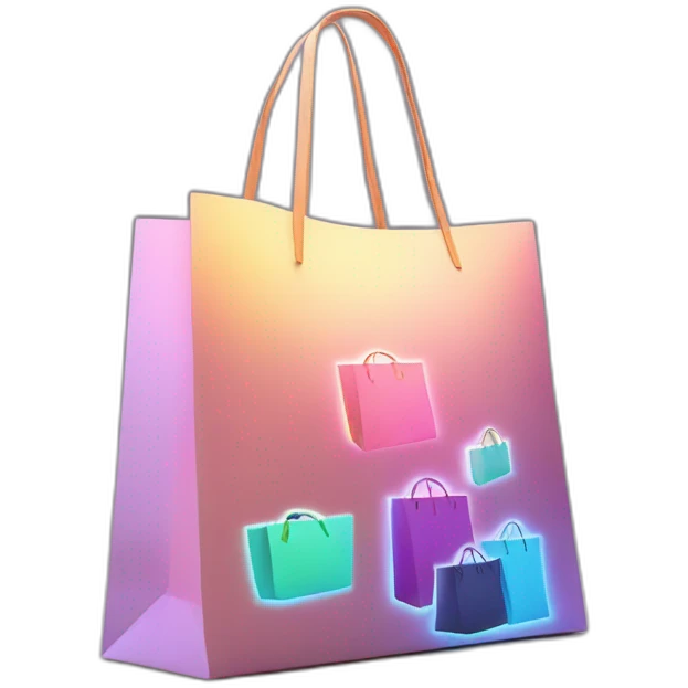 Design stylish, 3D shopping bags with animated, glowing brand logos, set in an upscale shopping street. emoji