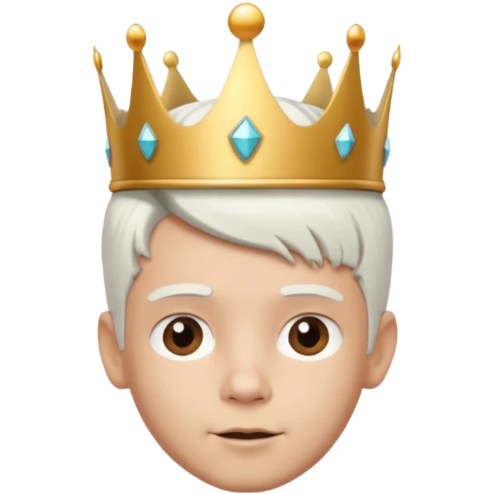 Royal latin Kid boy with wery fancy 3d crown head 3d style only face half rotate head white hair 3d face in rotate emoji