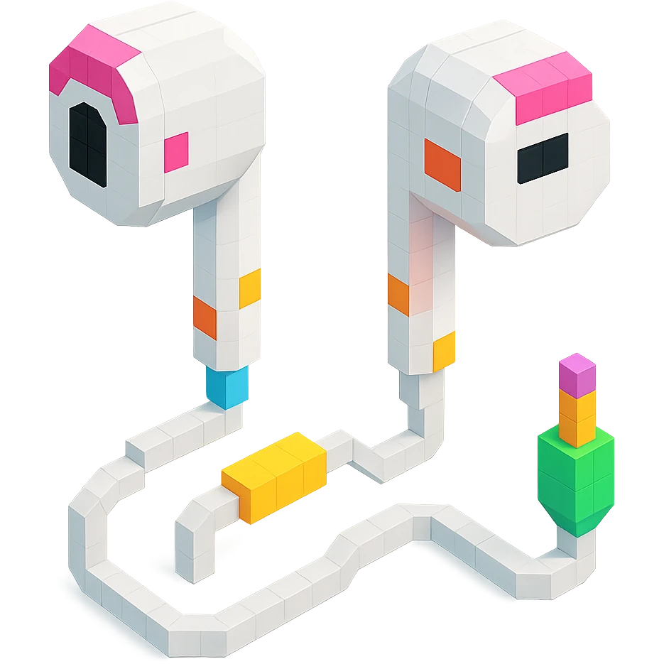 white EarPods headphones with a playful twist, colorful accents emoji