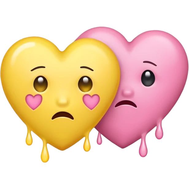 pink heart and yellow heart together, yellow heart has tears emoji
