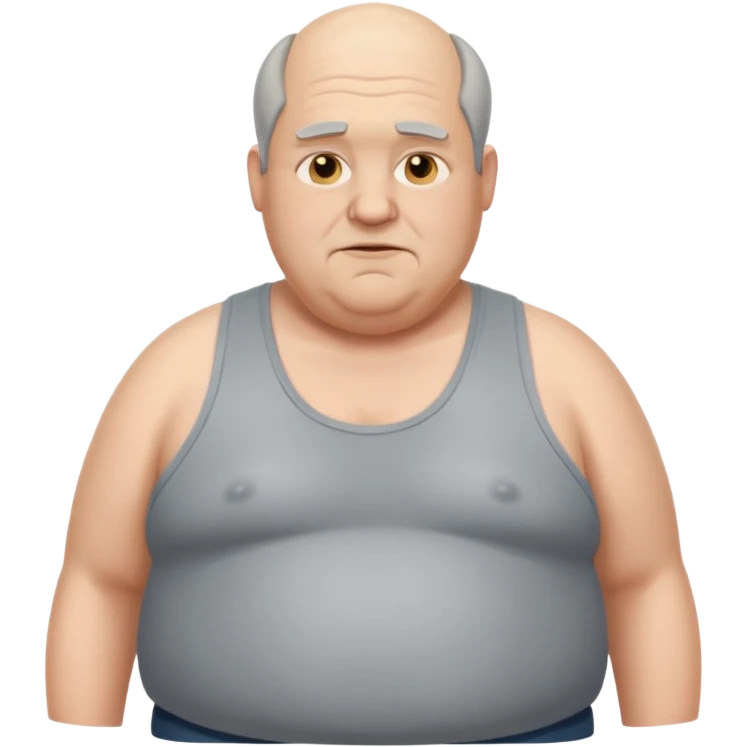 extremely obese middle aged white man in wifebeater with greasy hair and greasy appearance. His hair is balding and grey emoji