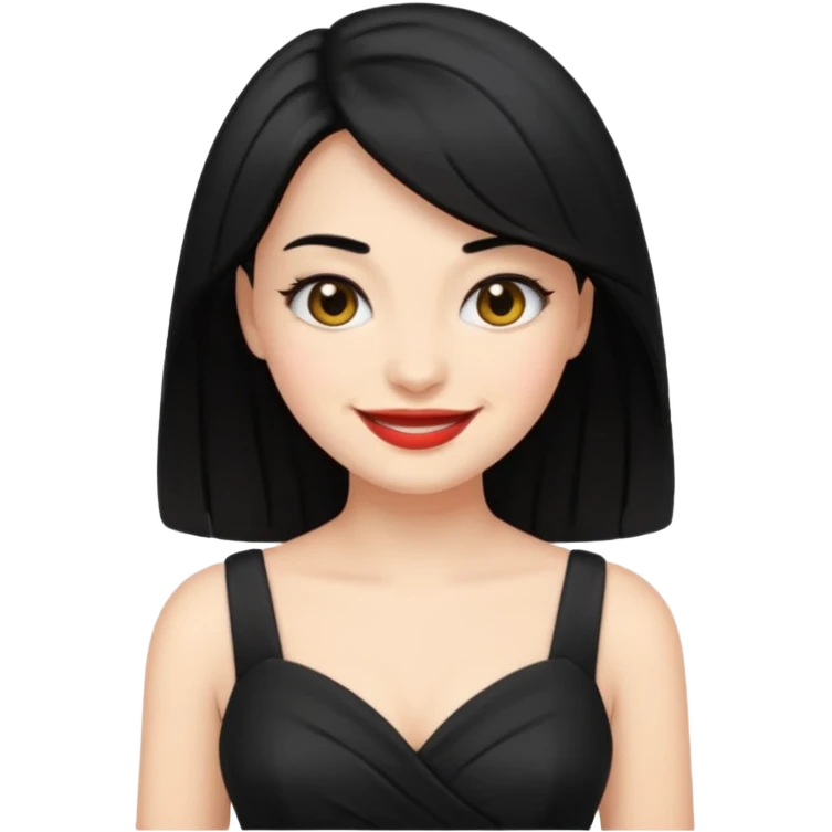 “Emoji girl, femme fatale, black hair. megan fox vibes black dress emoji