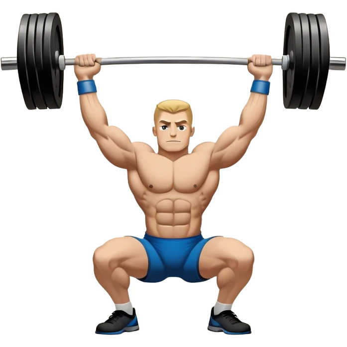 Powerlifting emblem featuring a stylized barbell with heavy weights on each side, flanked by muscular arms gripping the bar. The design is bold and dynamic, symbolizing strength and determination. The background is minimal, focusing on the emblem itself, with a sleek and professional look.  emoji