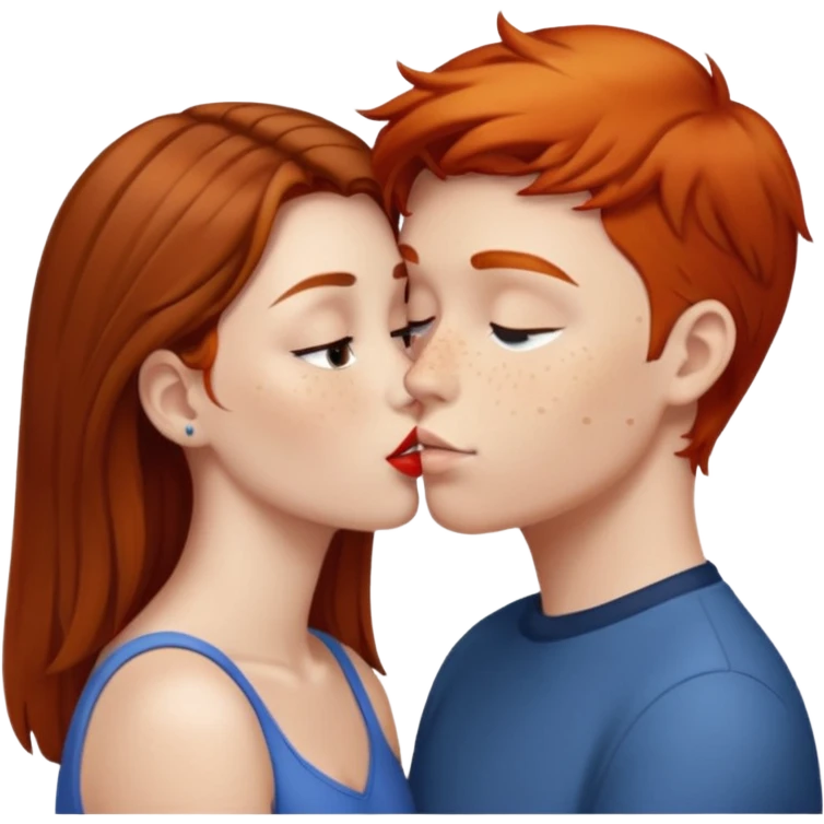 Girl with straight brown hair kissing ginger boy emoji