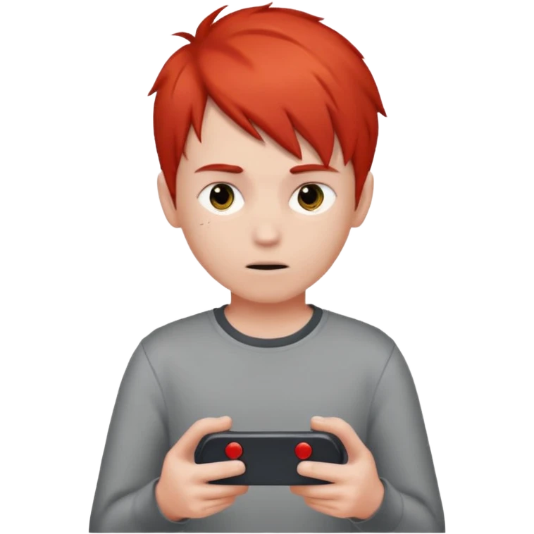 One boy with half gary and half red hair with no eyes playing a video game in mobile  emoji