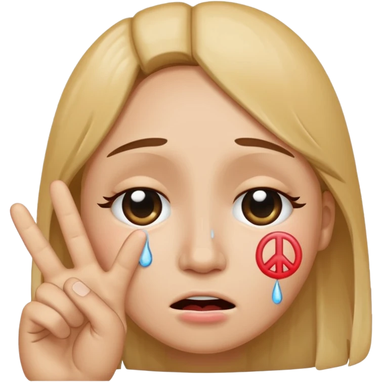 Crying face with a peace sign emoji