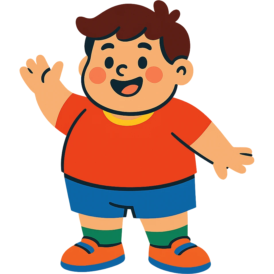 standing fat boy kid, playful and colorful emoji